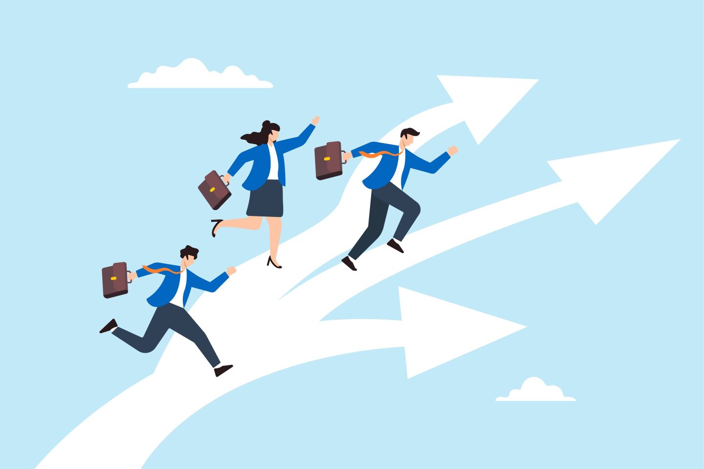 Flat illustration business people run on career path choosing different direction for job